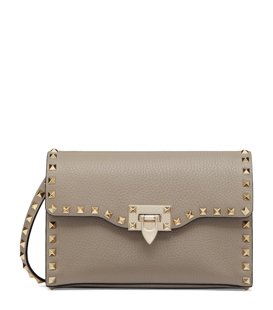 Valentino Garavani Grey Calf Leather Rockstud Alcove Shoulder Bag