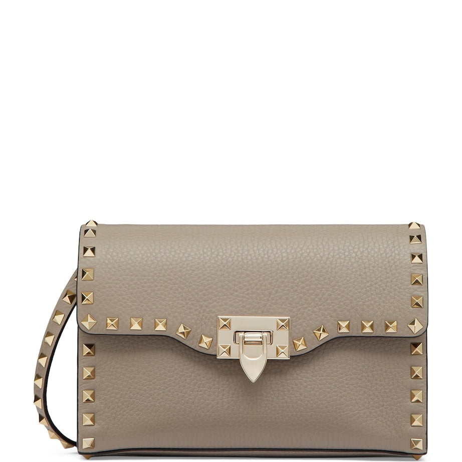 Valentino Garavani Grey Calf Leather Rockstud Alcove Shoulder Bag
