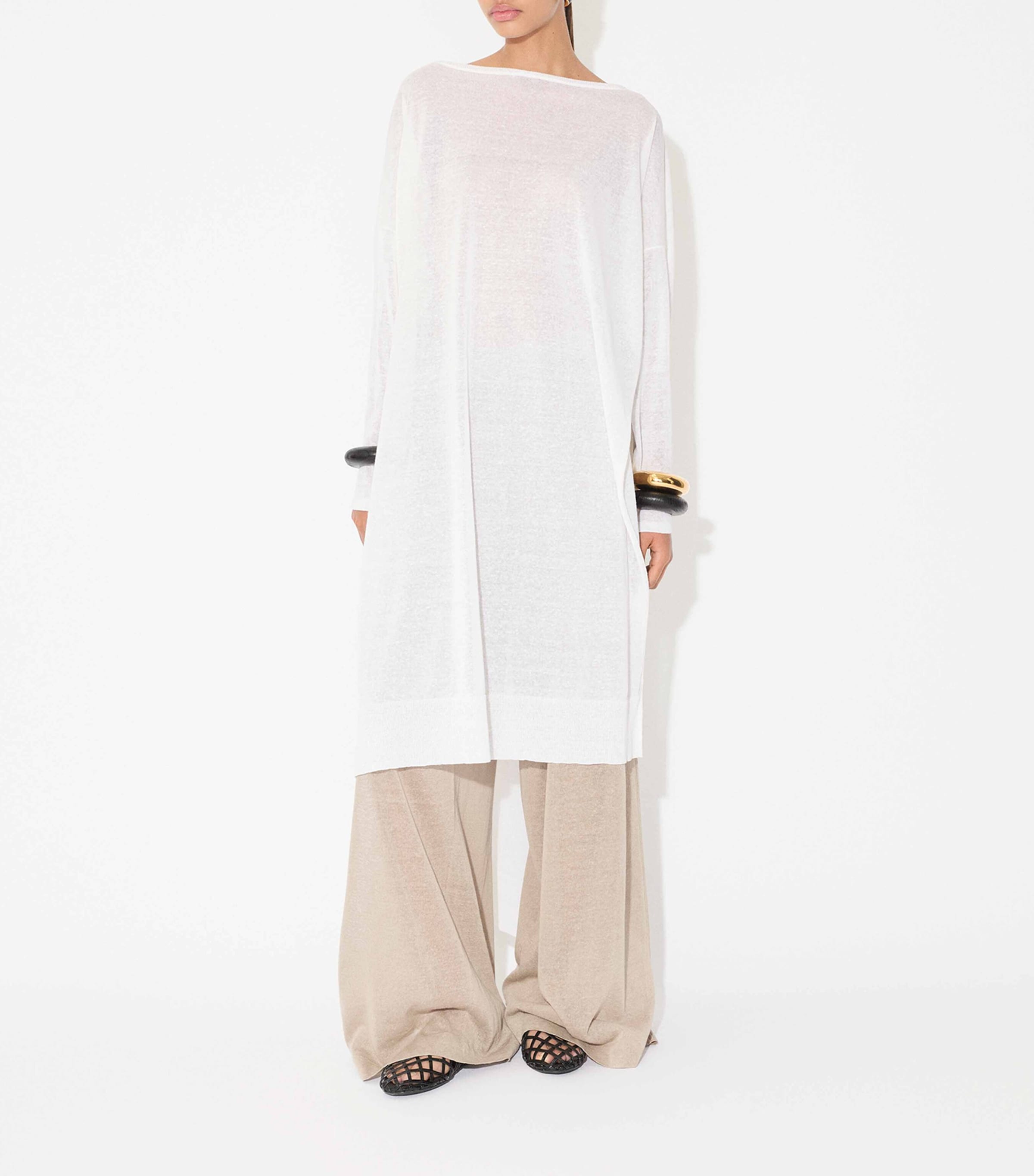 White Linen-Silk Kaftan Dress