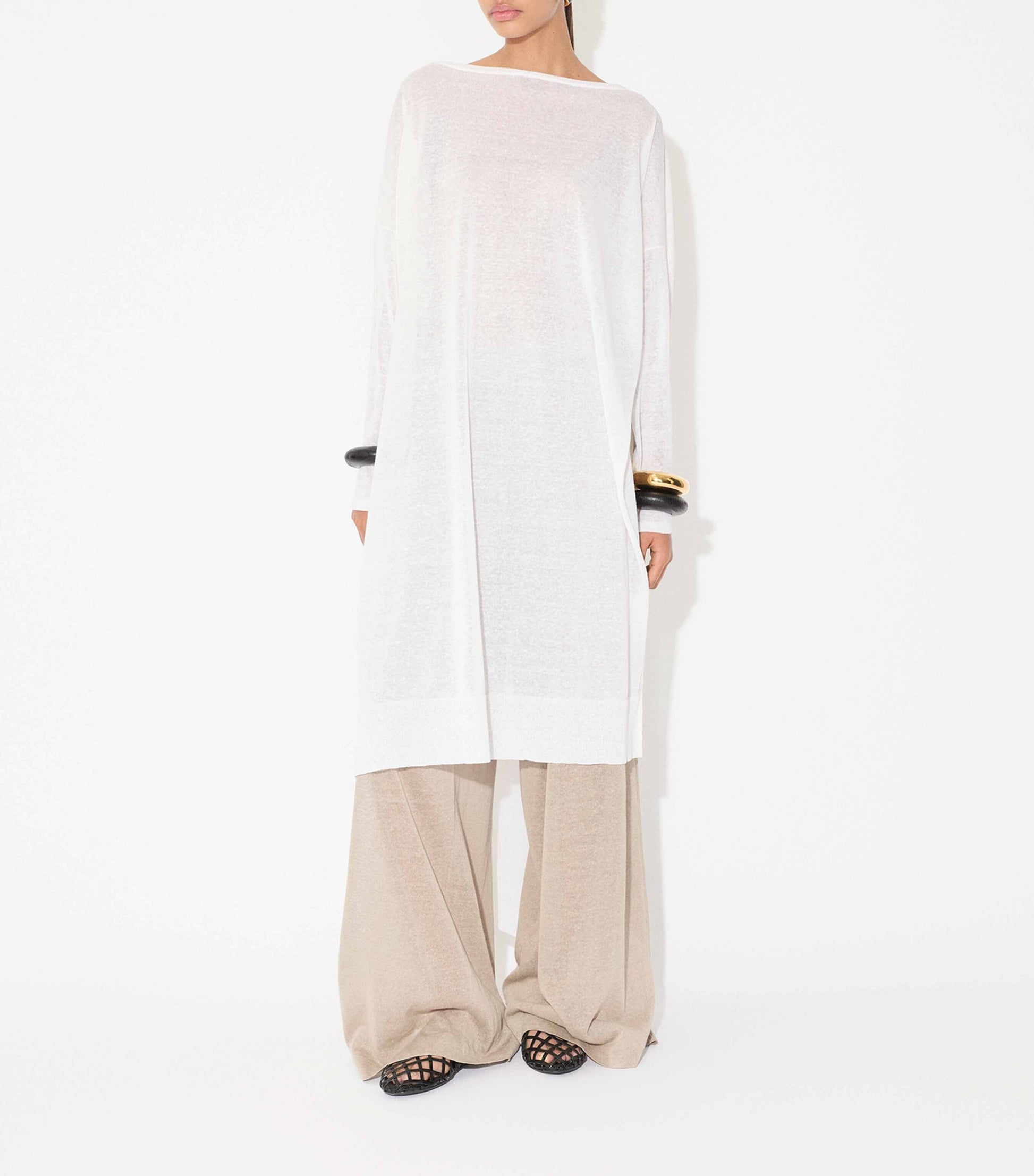 White Linen-Silk Kaftan Dress