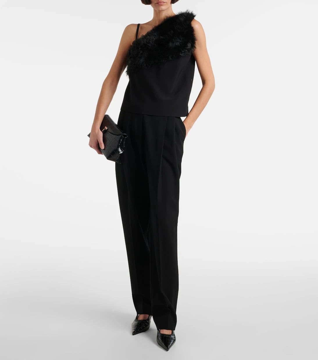 Toteme - One-shoulder shearling-trimmed top