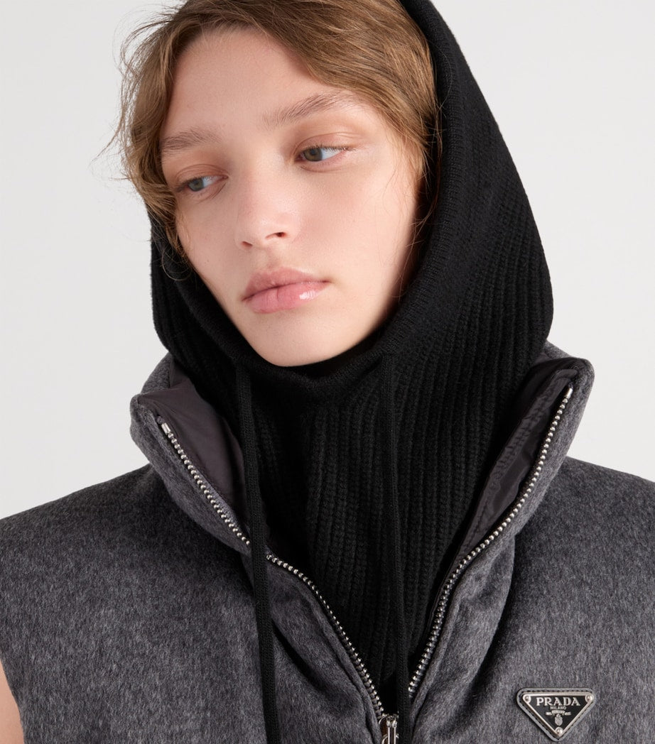 Prada Black Wool-Cashmere Drawstring Balaclava