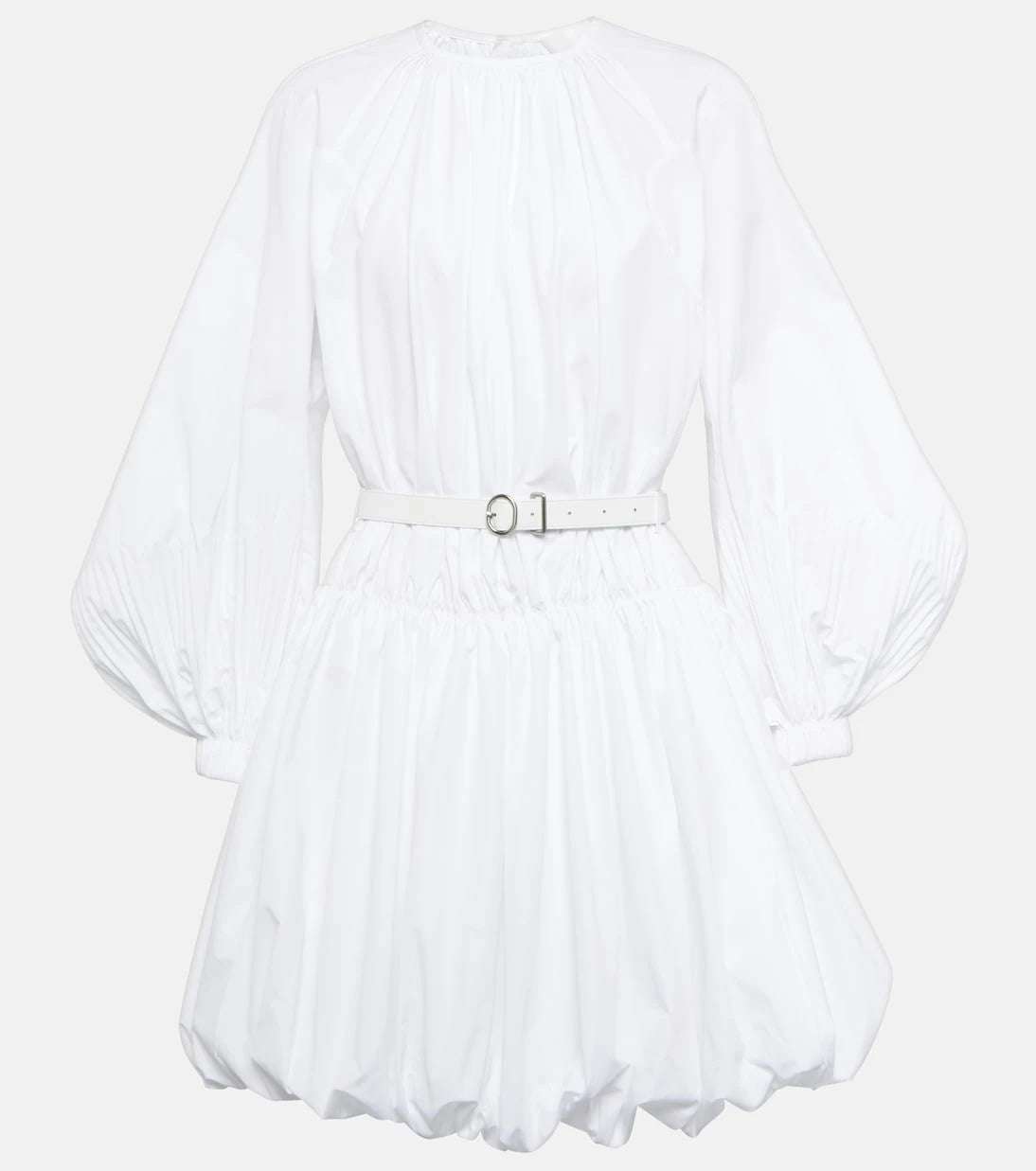 Jil Sander - Leather-trimmed cotton poplin minidress