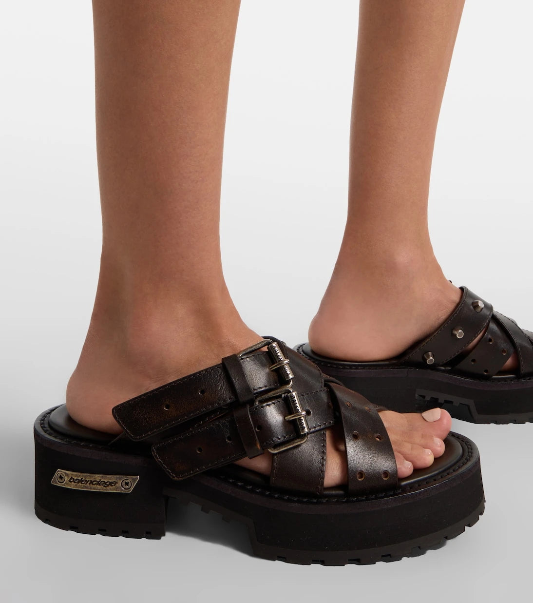 Balenciaga - Venom leather platform mules