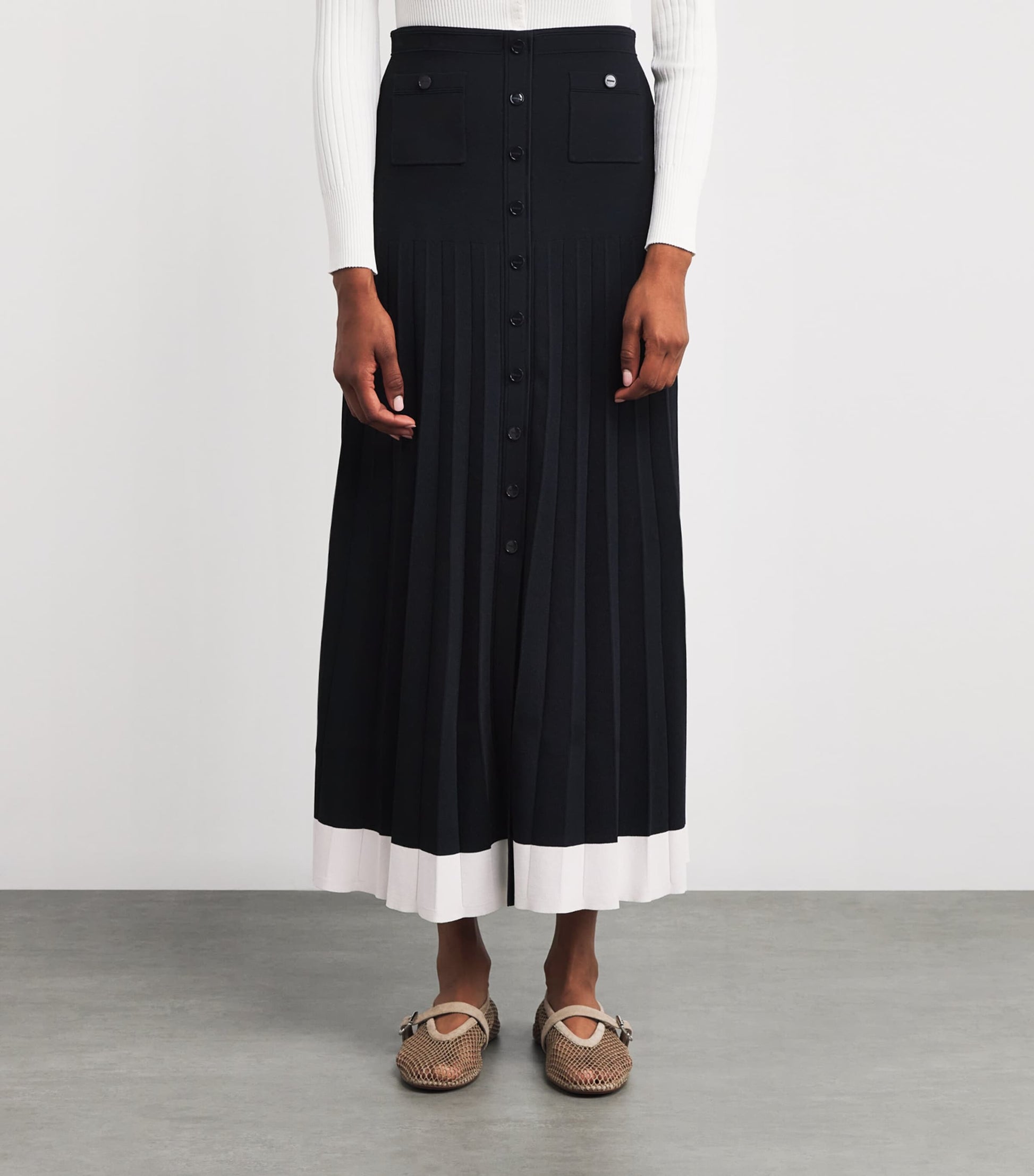 Contrast-Trim Knitted Maxi Skirt NAVY BLUE