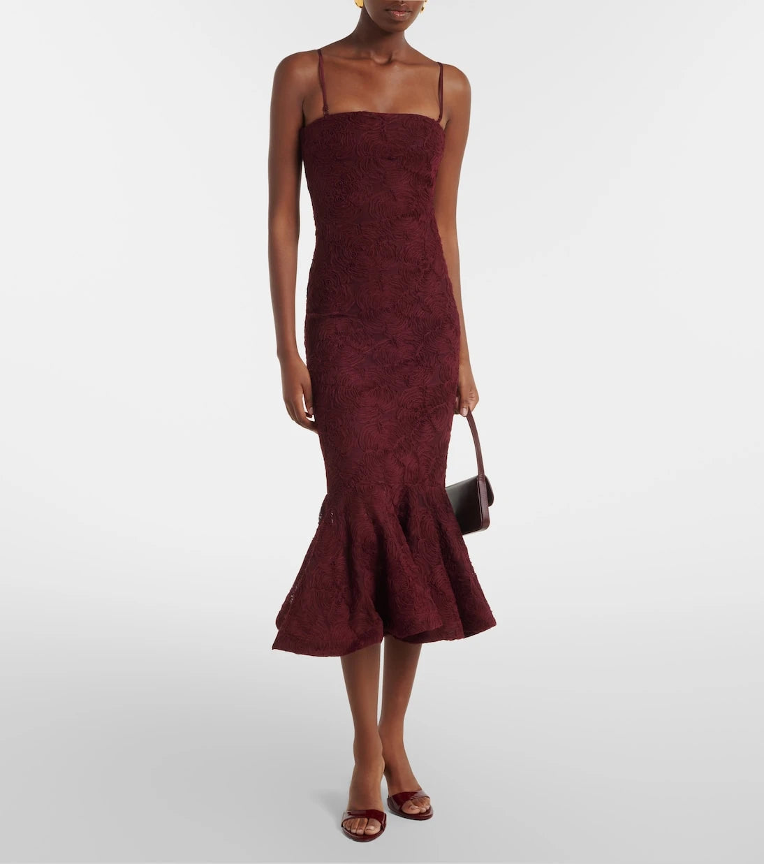Rotate - Ruffled floral mesh midi dress