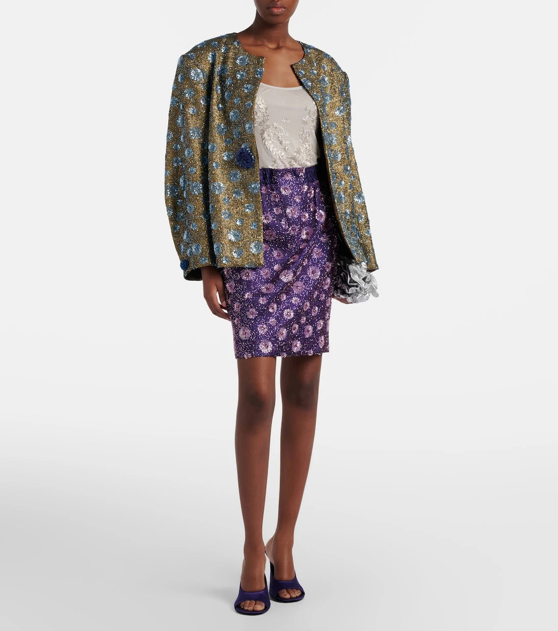 Jacques Wei - Floral sequined pencil skirt