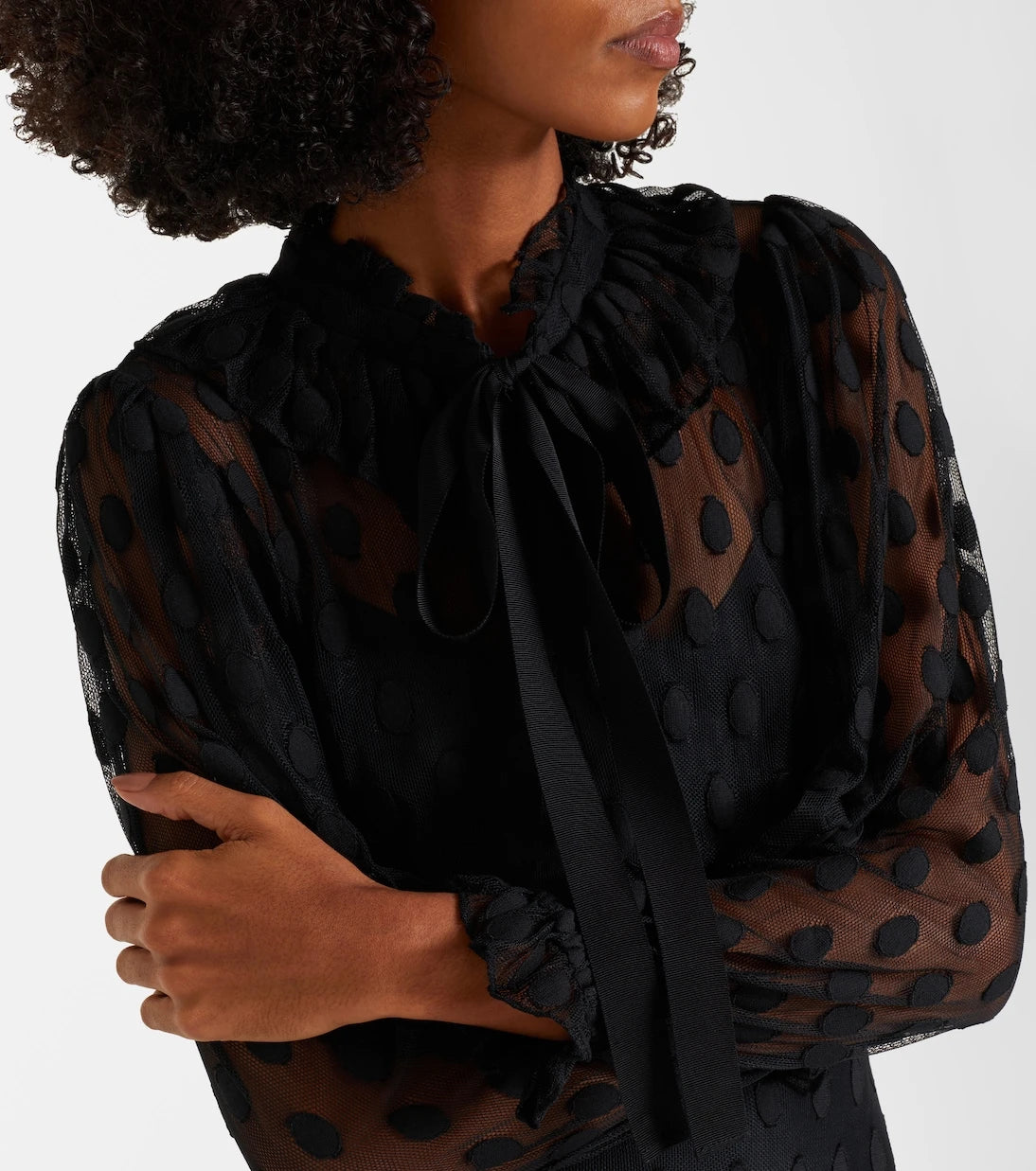 Ulla Johnson - Soraya polka-dot tie-neck mesh maxi dress