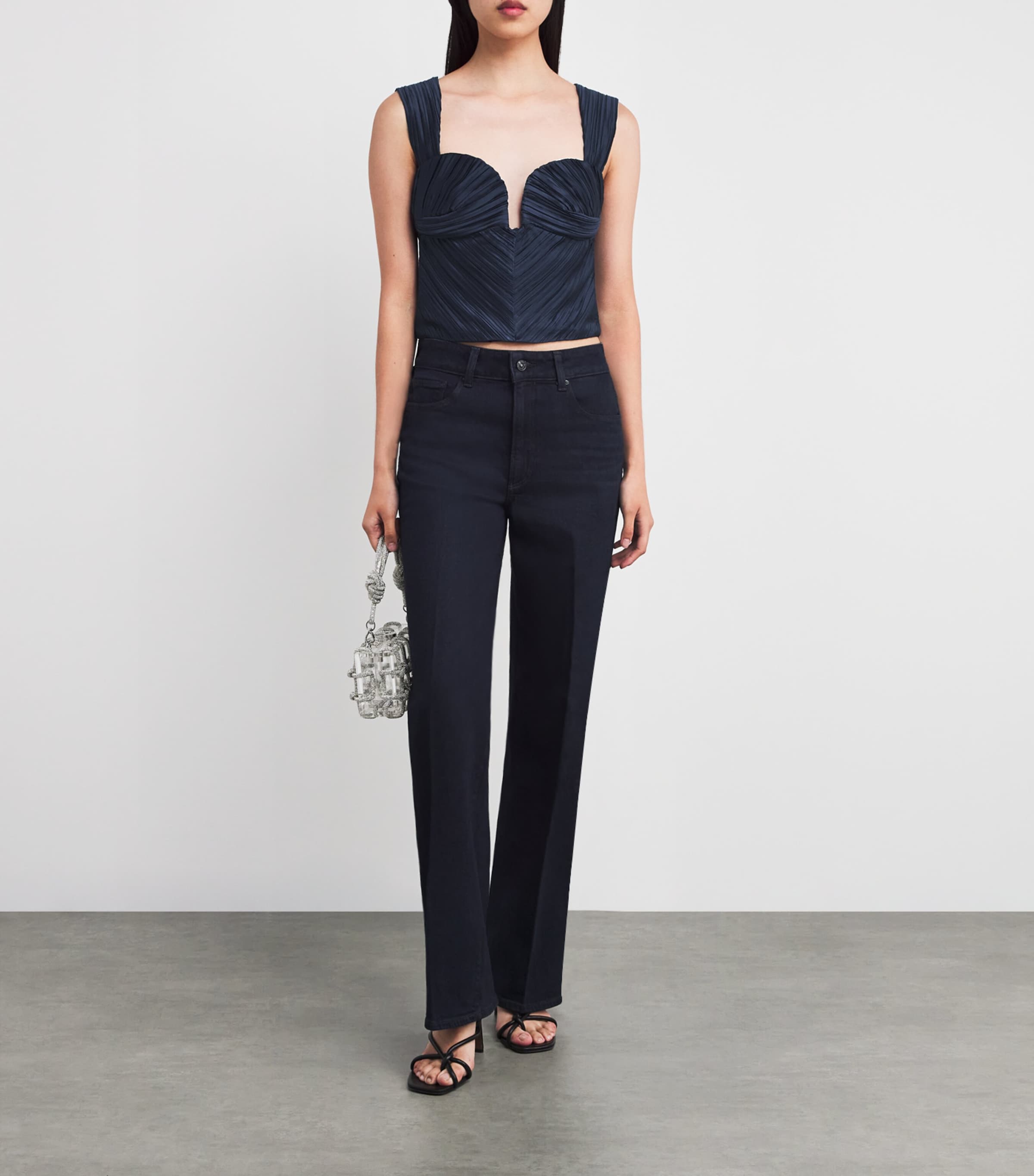 Cult Gaia Blue Plissé Kaitlin Crop Top