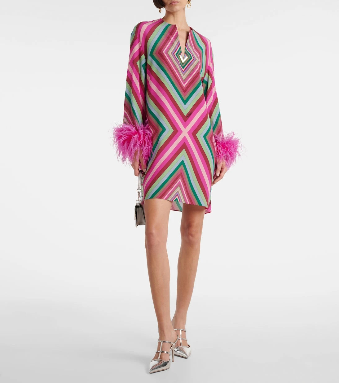 Valentino - Feather-trimmed silk crêpe de chine minidress