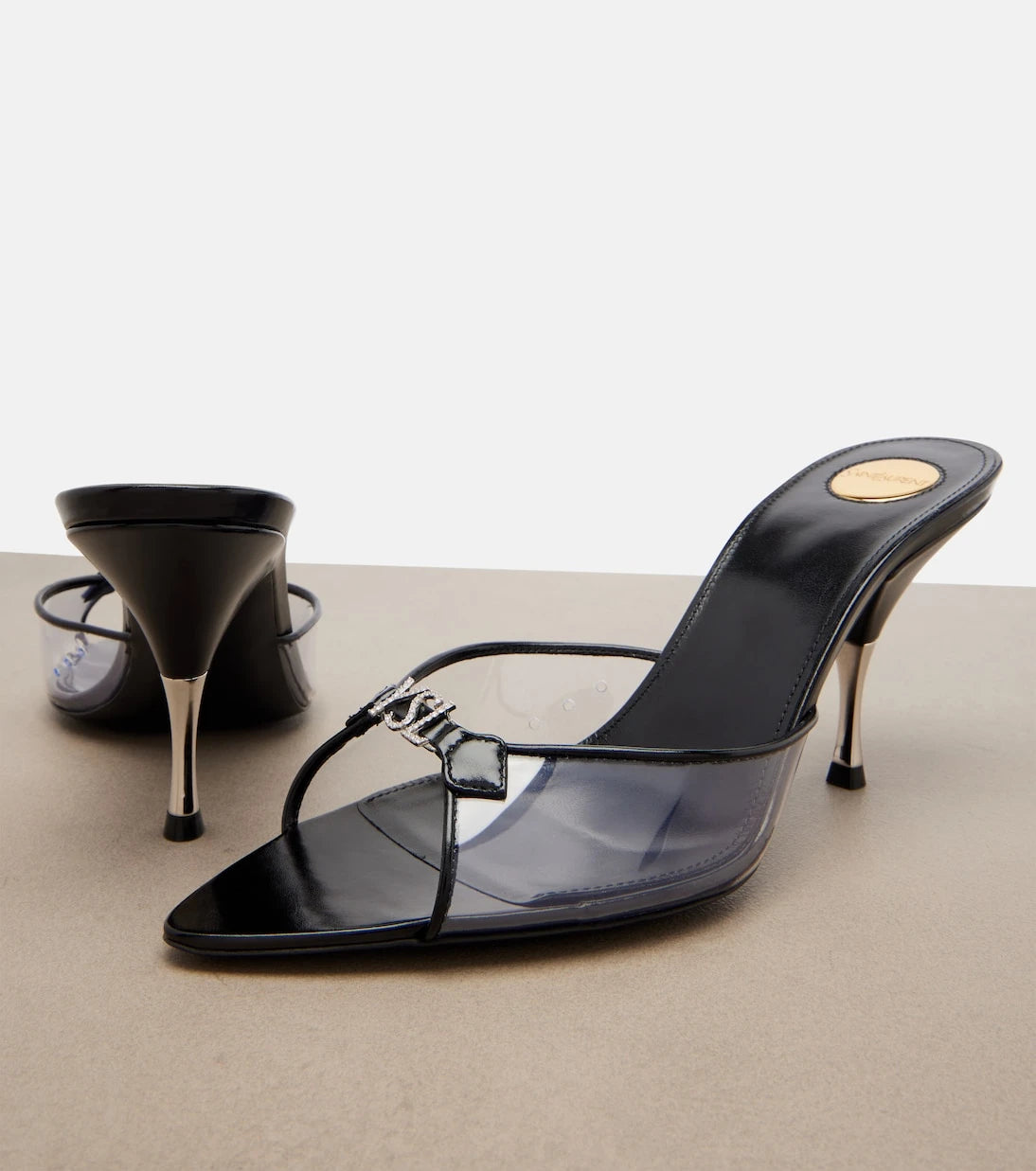 سان لوران - حذاء مفتوح من الخلف جيري مرصع بالكريستال