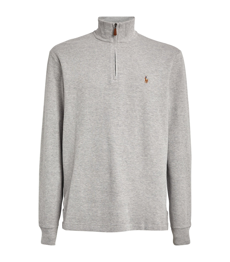 Polo Ralph Lauren Grey Cotton Quarter-Zip Sweater