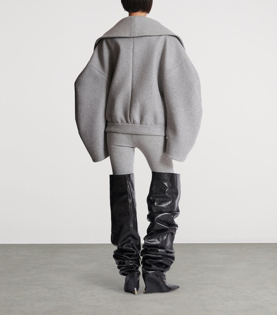 Balmain Grey Wool-Cashmere Oversized Pea Coat