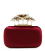 McQueen Burgundy Silk Carnation Knuckle Clutch Bag