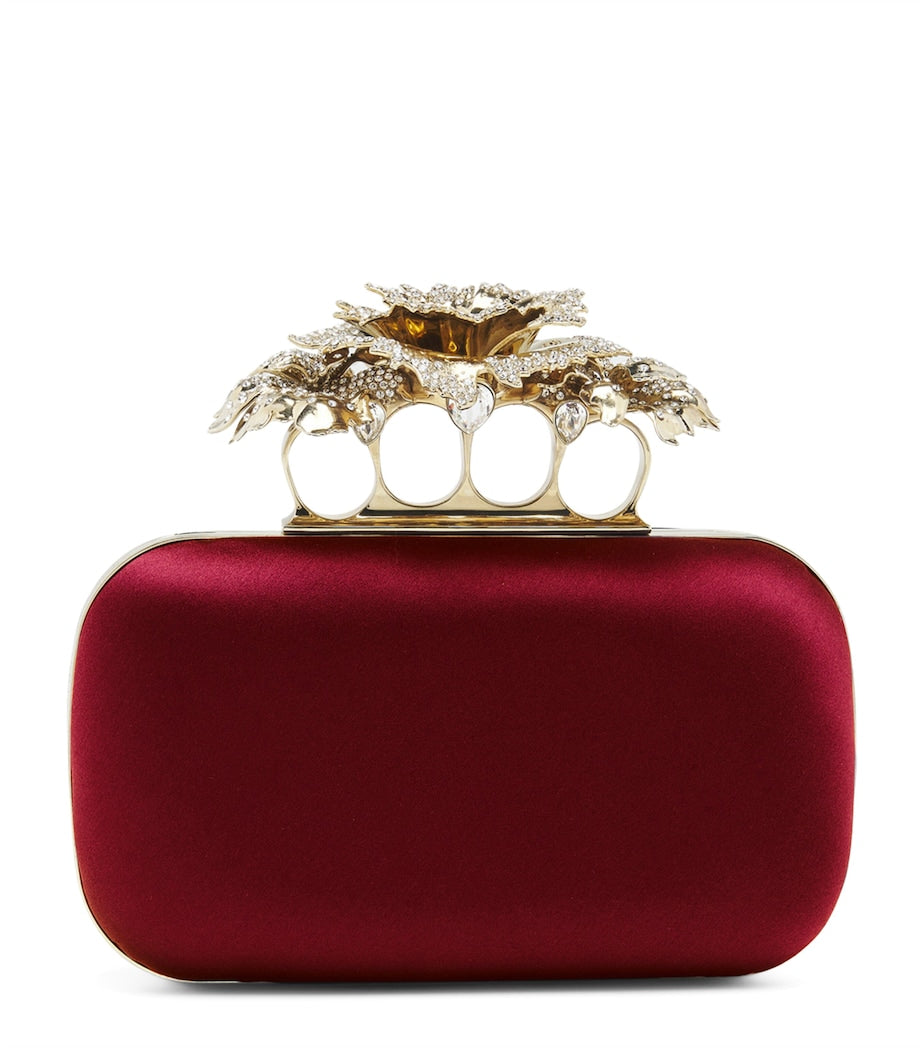 McQueen Burgundy Silk Carnation Knuckle Clutch Bag