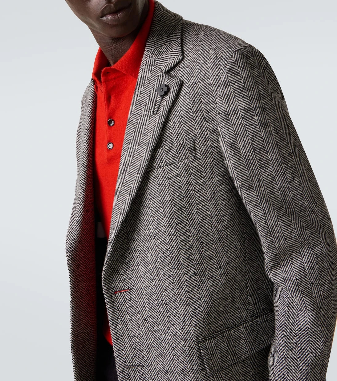 Lardini - Herringbone virgin wool tweed overcoat