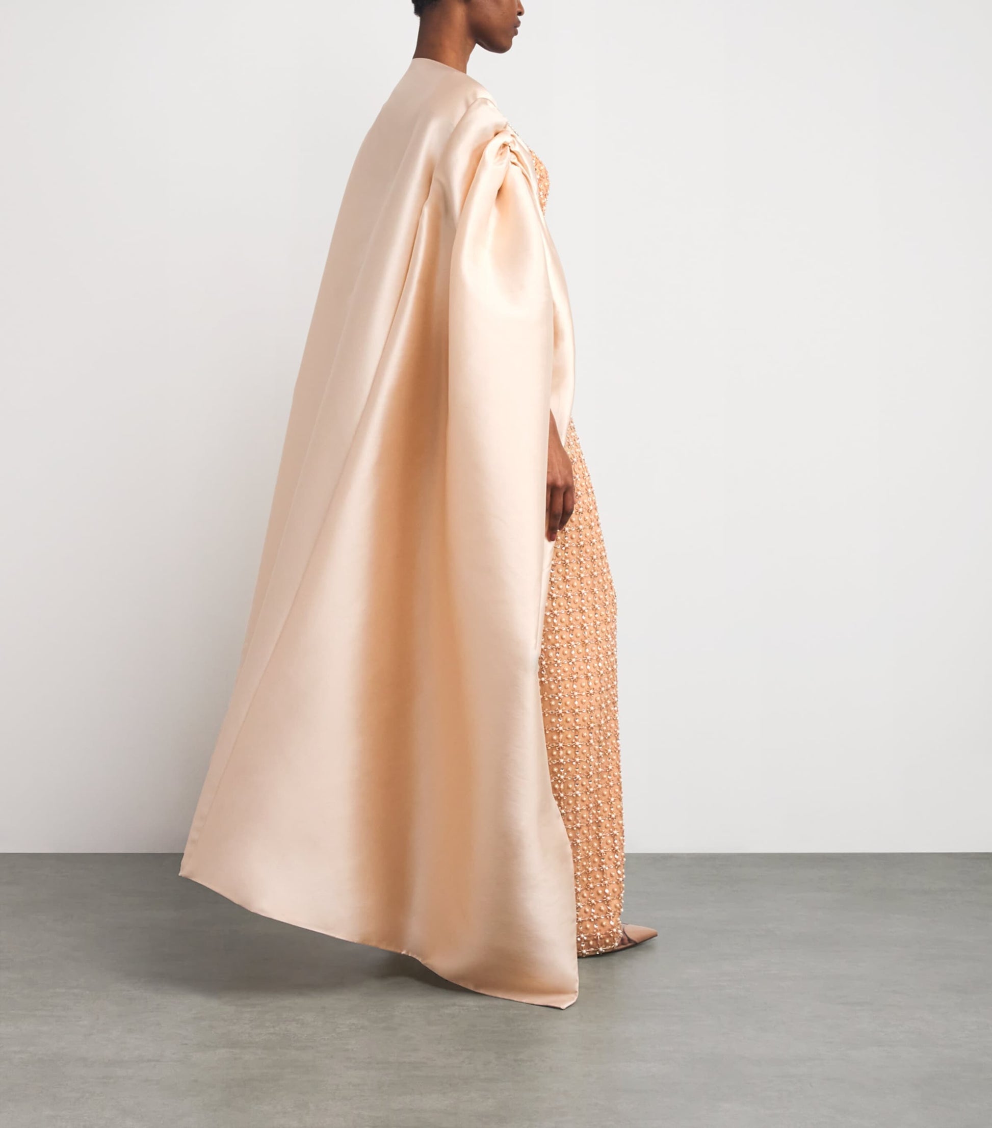 Pamella Roland Nude Embellished Gown with Cape