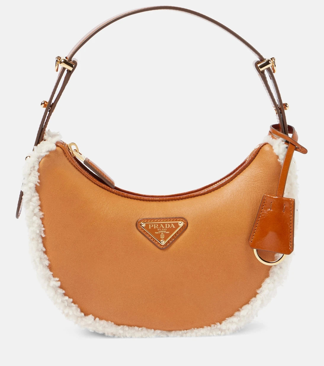 Prada - Arqué Small shearling-trimmed leather shoulder bag