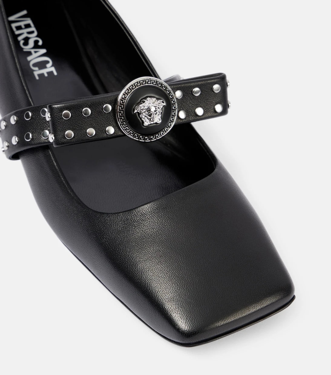 Versace - Gianni Ribbon studded leather ballet flats