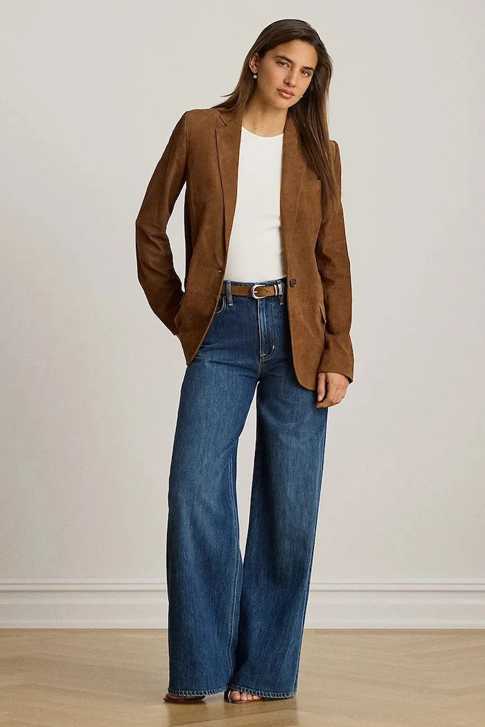 Lauren Ralph Lauren tek düğmeli kadın süet ceket