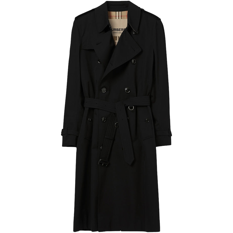 Burberry Black Long Kensington Heritage Trench Coat