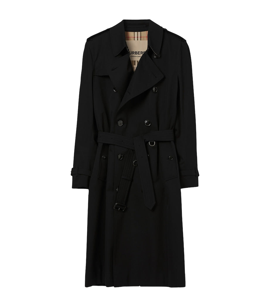 Burberry Black Long Kensington Heritage Trench Coat