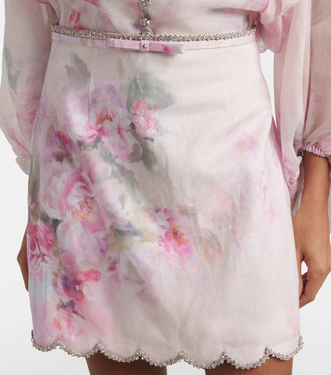 Zimmermann - Crush floral linen miniskirt
