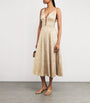 Gold Lamé Shirred Midi Dress