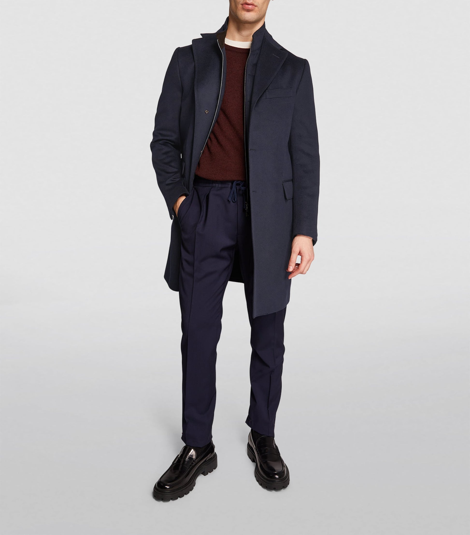 Navy Virgin Wool Overcoat
