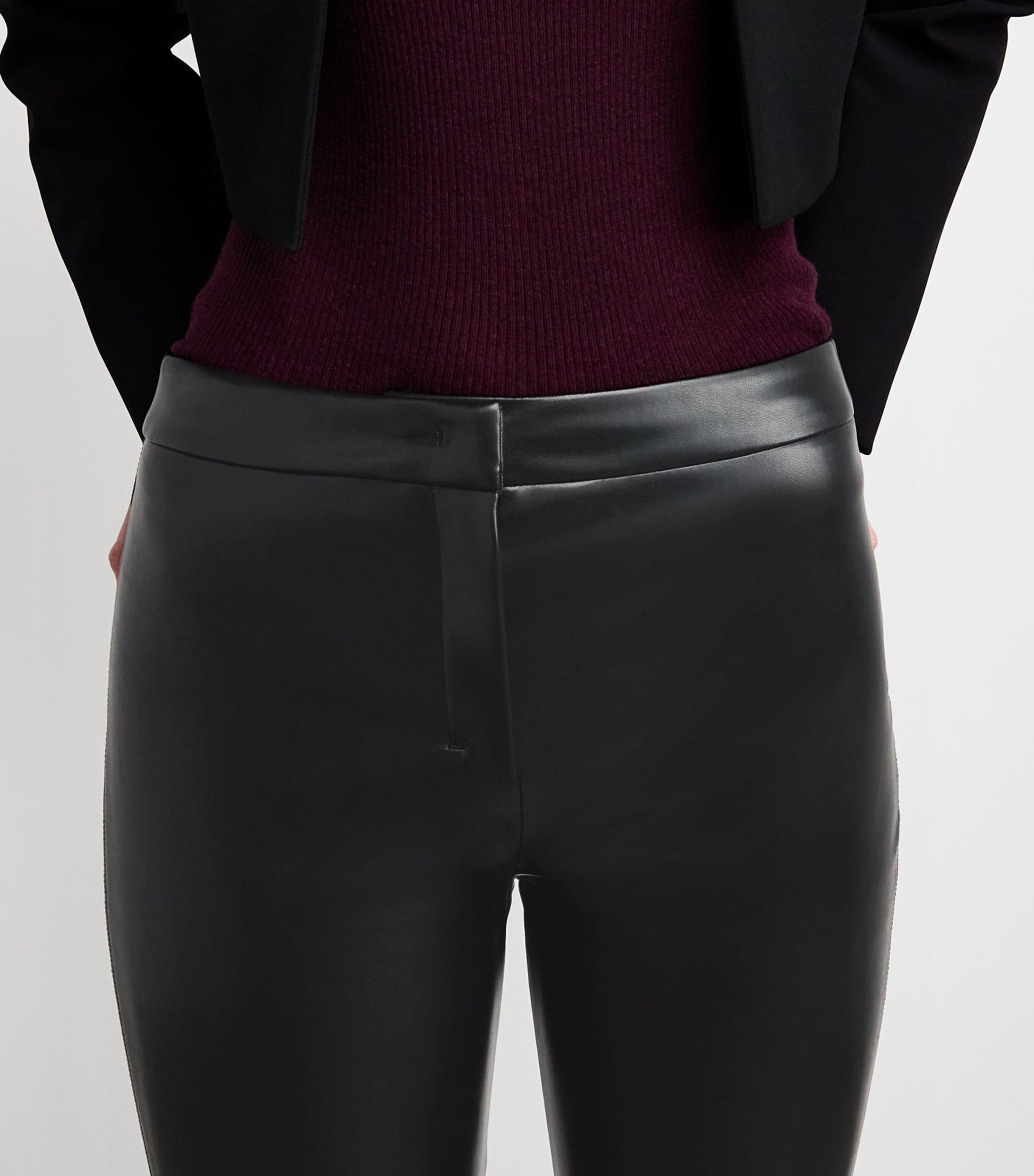 Max Mara Black Faux Leather Cropped Trousers