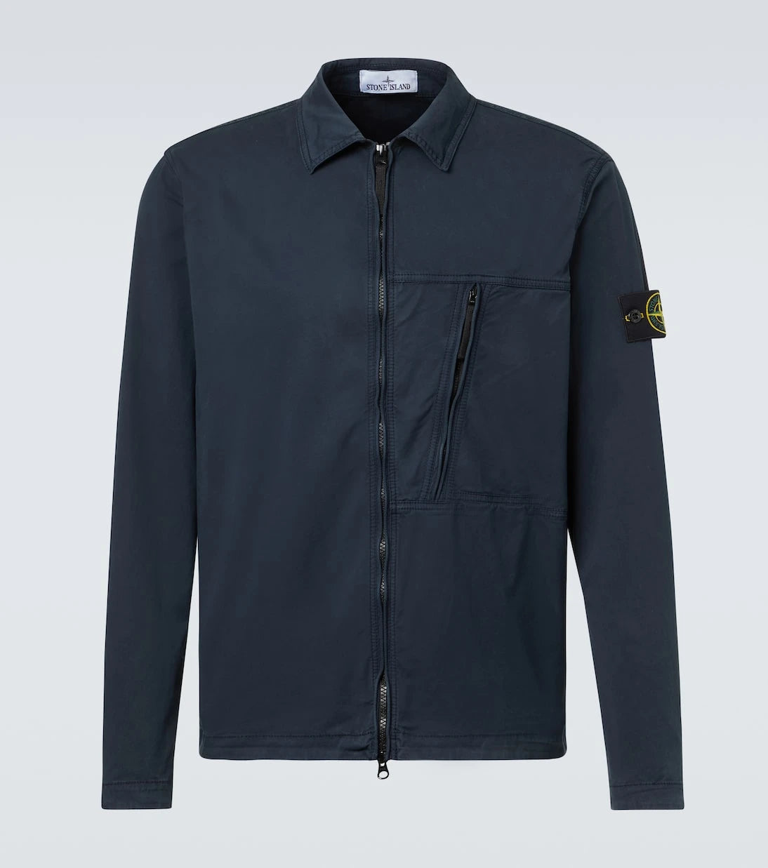 Stone Island - قميص علوي بسحاب من مزيج القطن والتويل