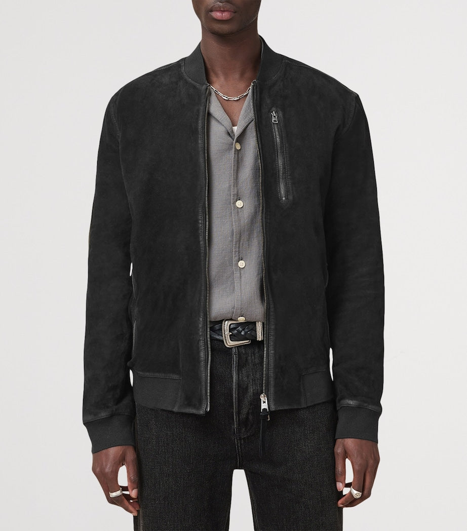 AllSaints Black Suede Kemble Bomber Jacket