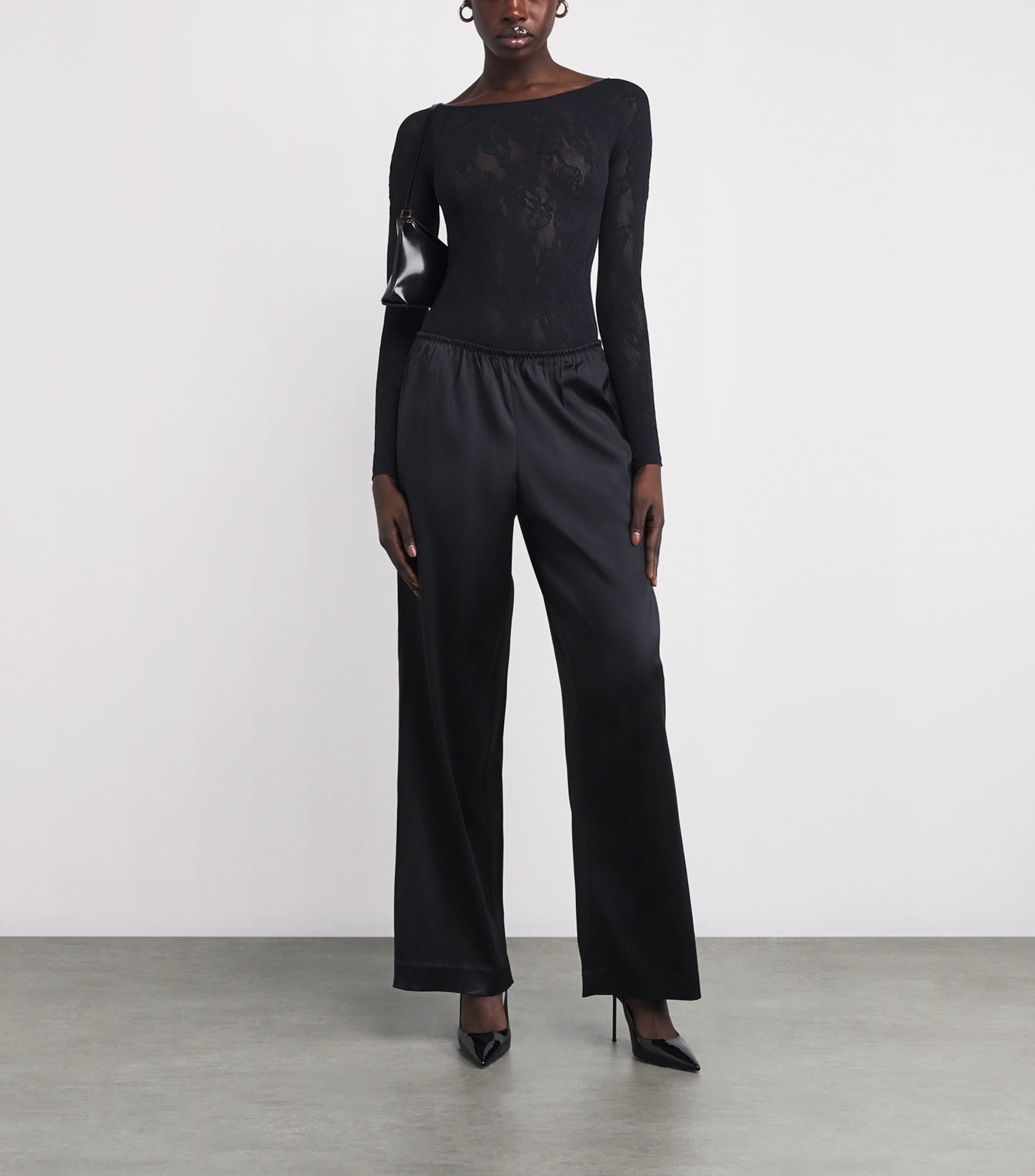 Skims Black Lace Boat-Neck Long-Sleeve T-Shirt