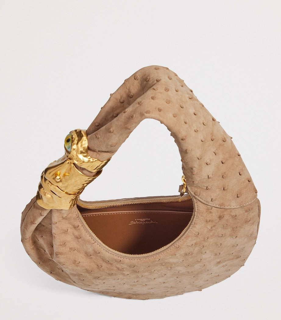 Small Ostrich Leather Soufflé Shoulder Bag