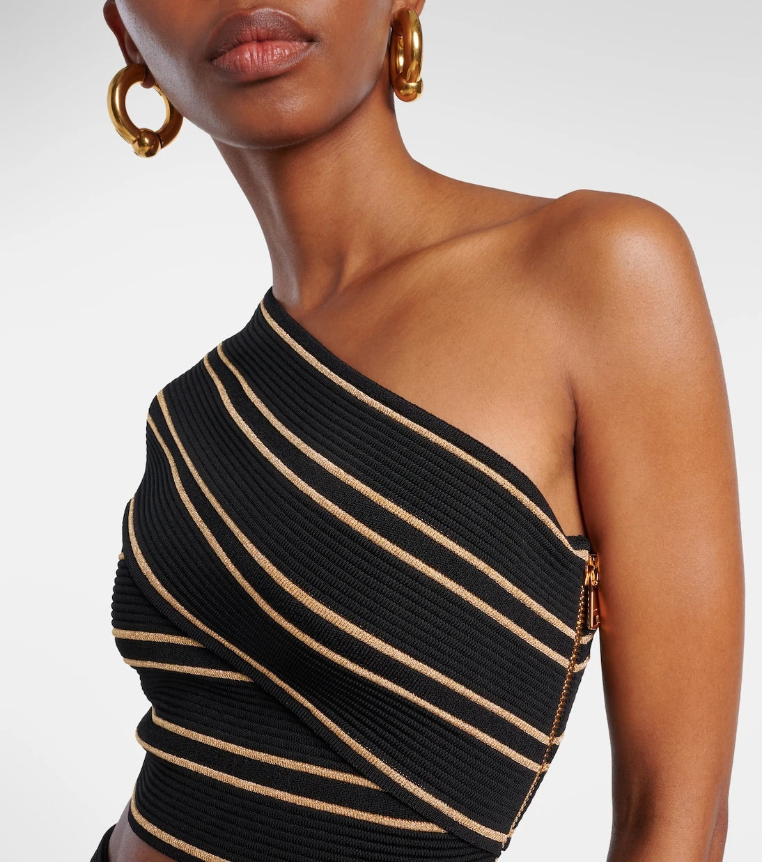 Balmain - Striped one-shoulder crop top