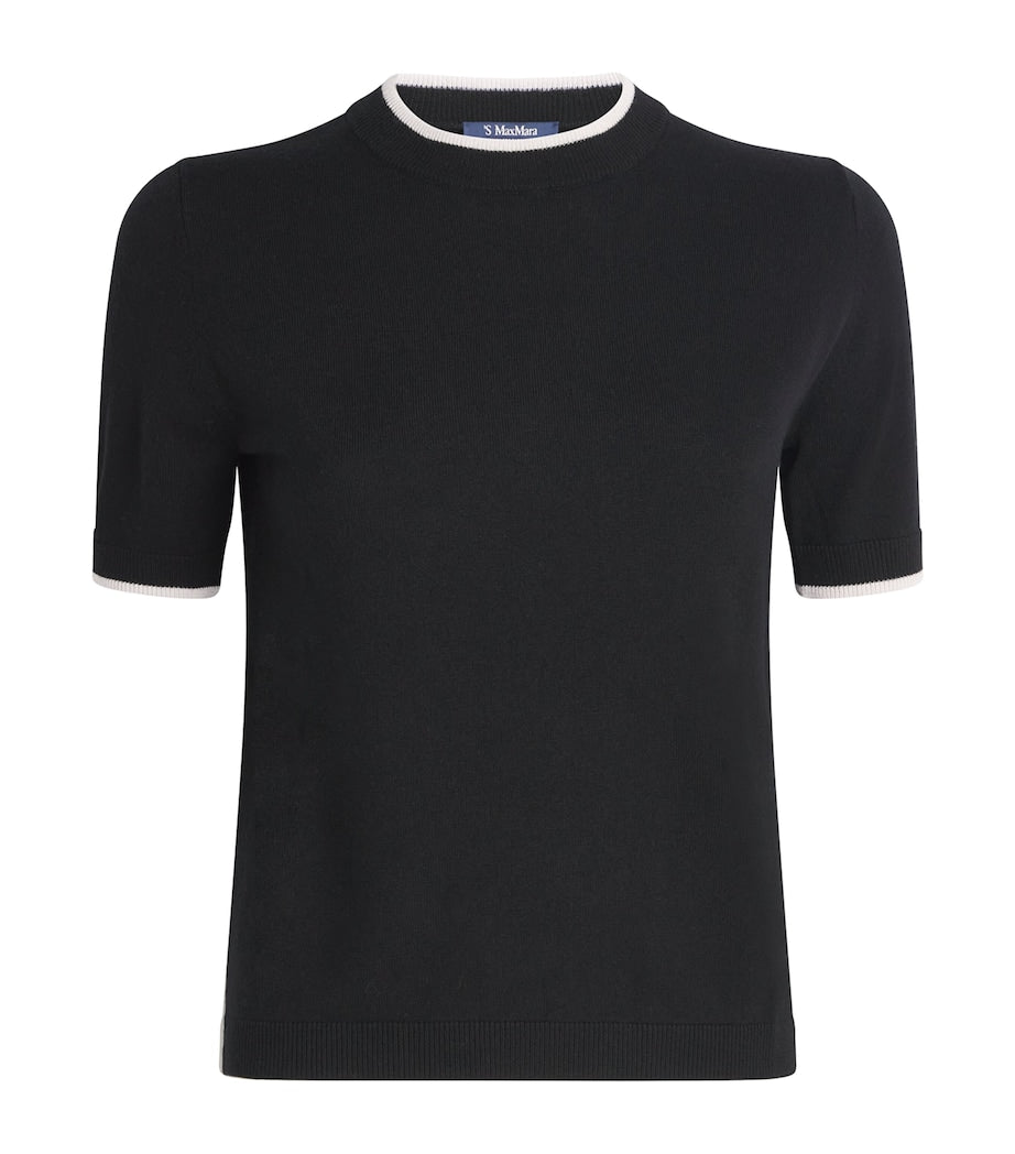 Max Mara Black Virgin Wool Contrast-Trim Sweater