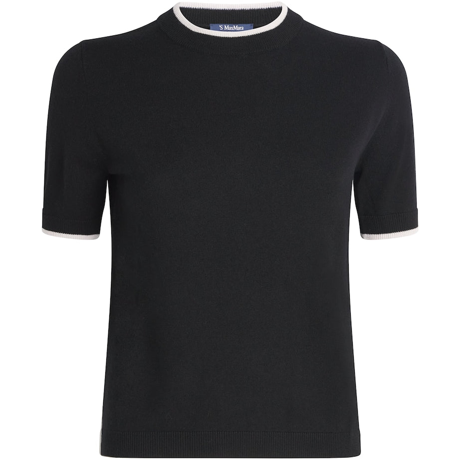 Max Mara Black Virgin Wool Contrast-Trim Sweater