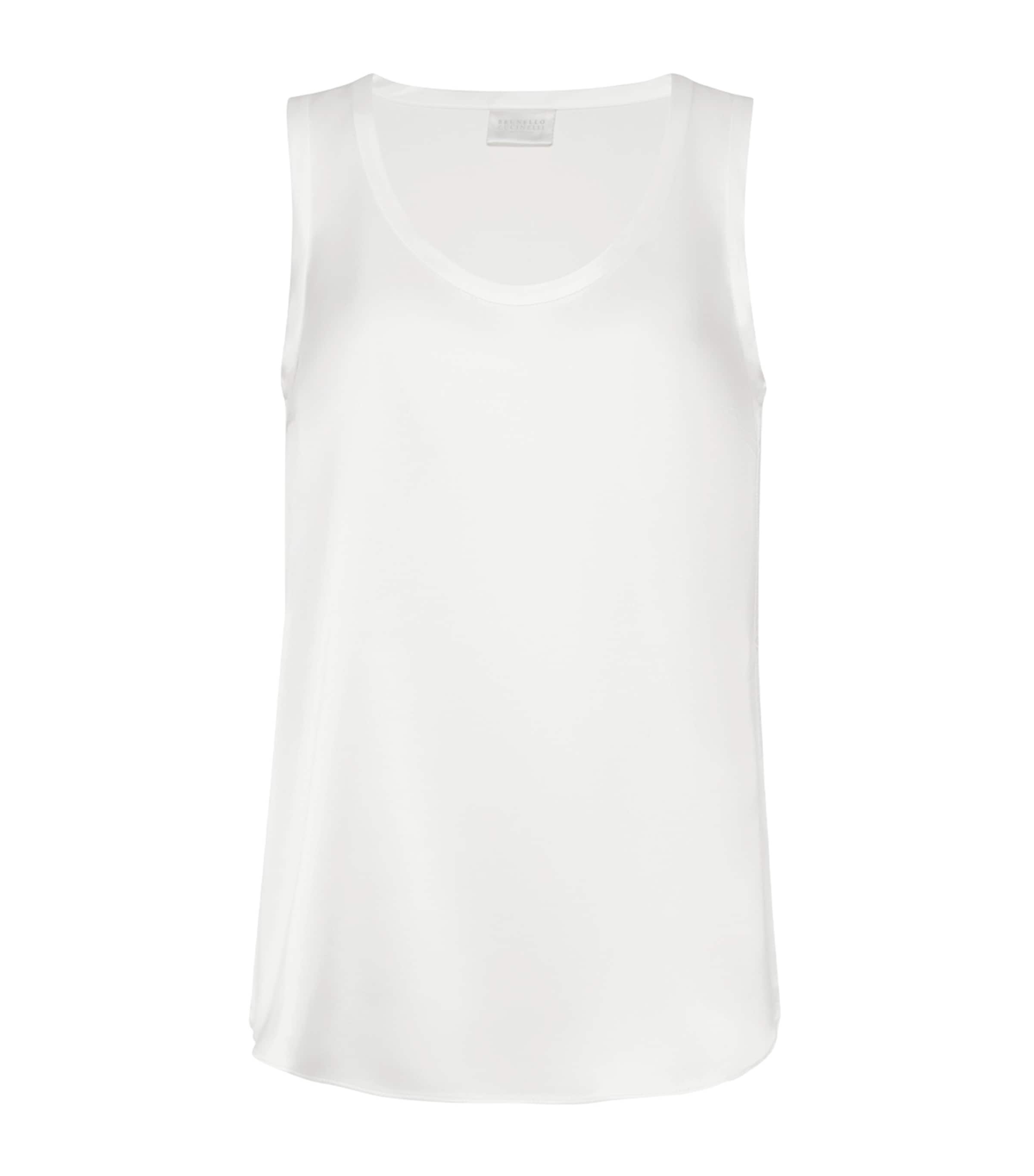 Brunello Cucinelli White Stretch-Silk Satin Reversible Tank Top
