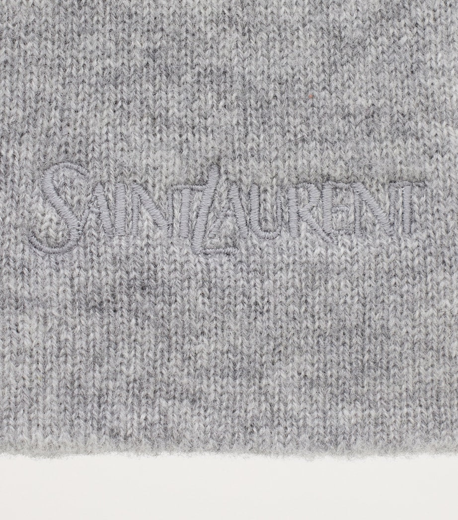 Saint Laurent Grey Cashmere Embroidered Logo Beanie