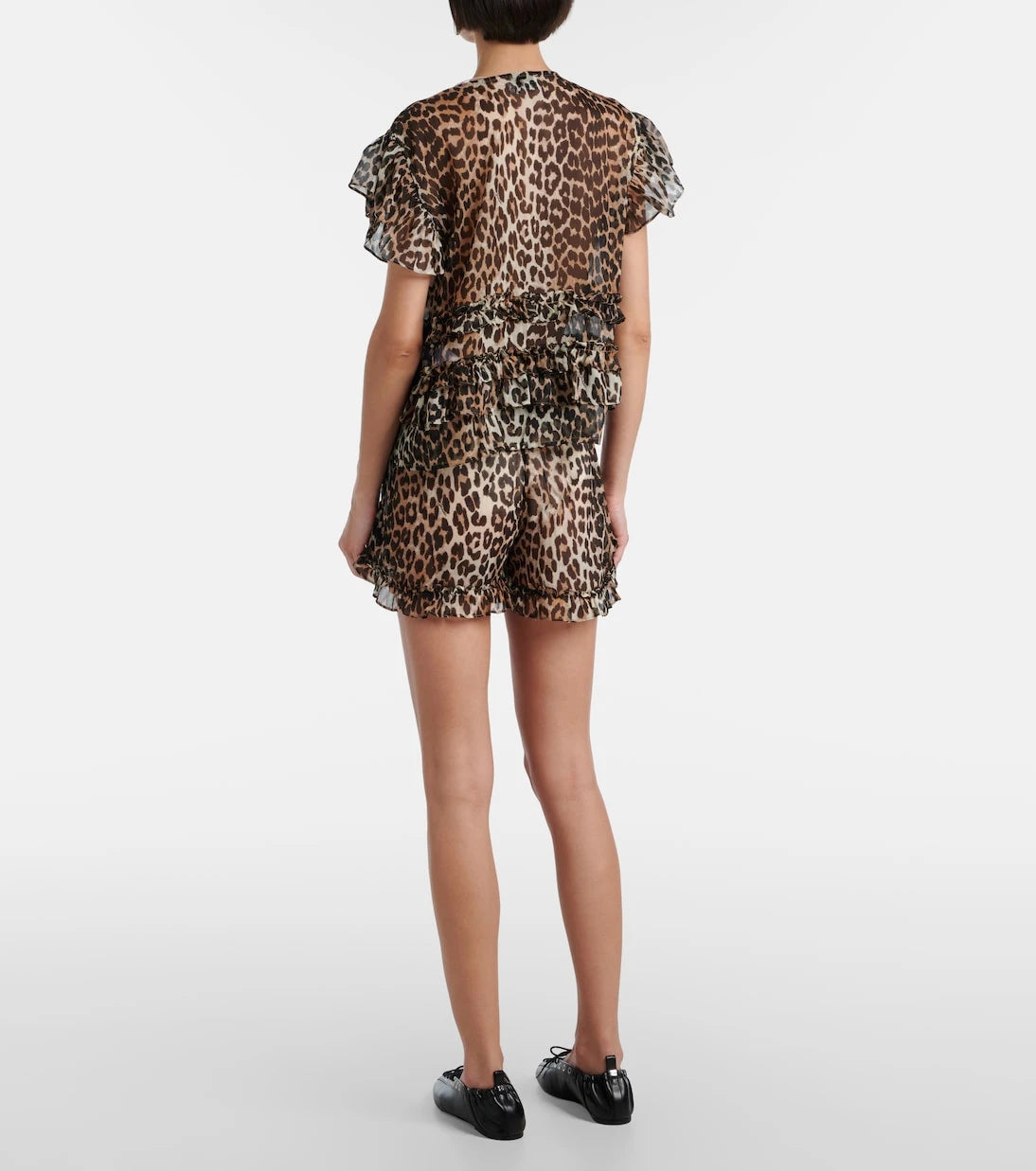 Ganni - Leopard-print ruffled chiffon blouse