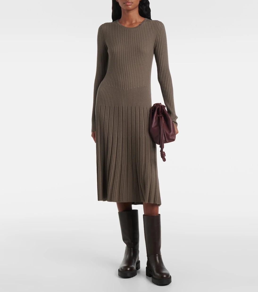 Joseph - Ribbed-knit pleated wool midi dress