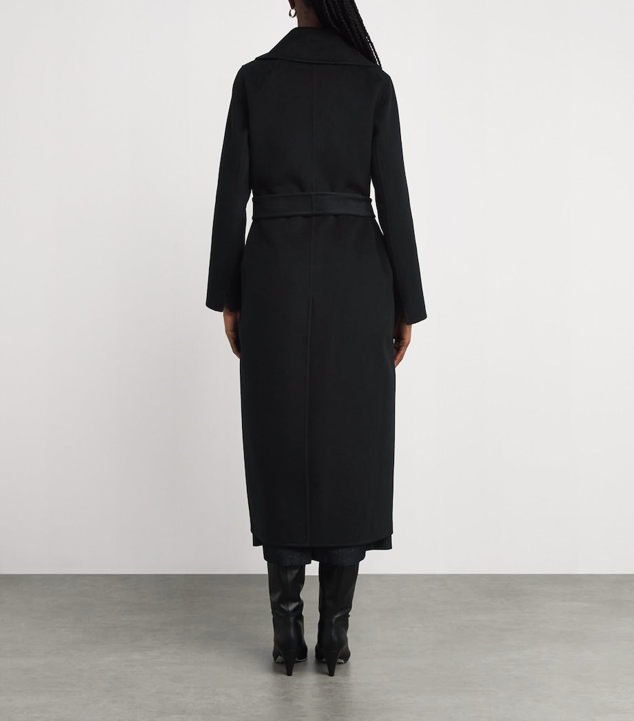 Max Mara Black Virgin Wool-Cashmere Wrap Coat
