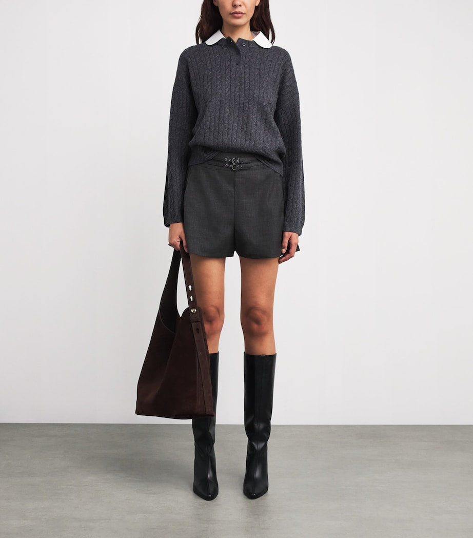 Claudie Pierlot Grey Wide Pleated Shorts