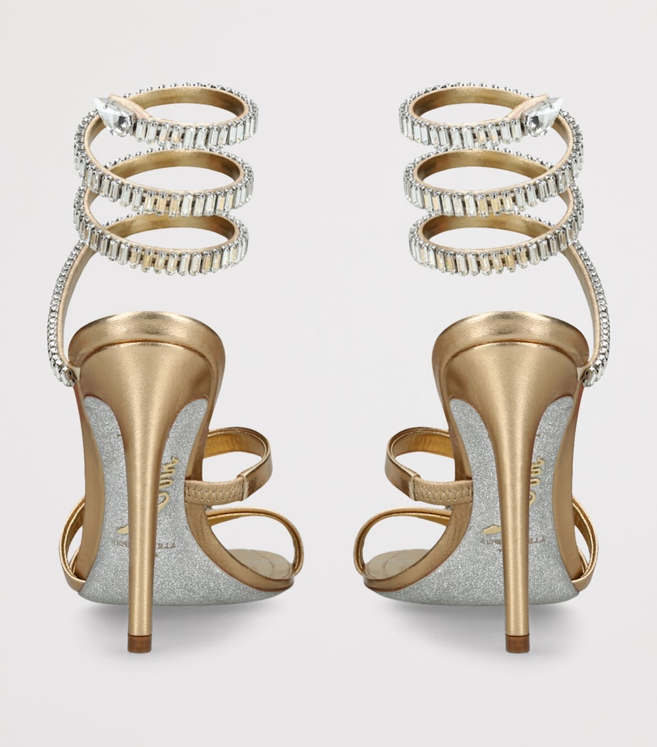 René Caovilla Gold Leather Embellished Crystal Sandals 105