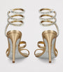 René Caovilla Gold Leather Embellished Crystal Sandals 105