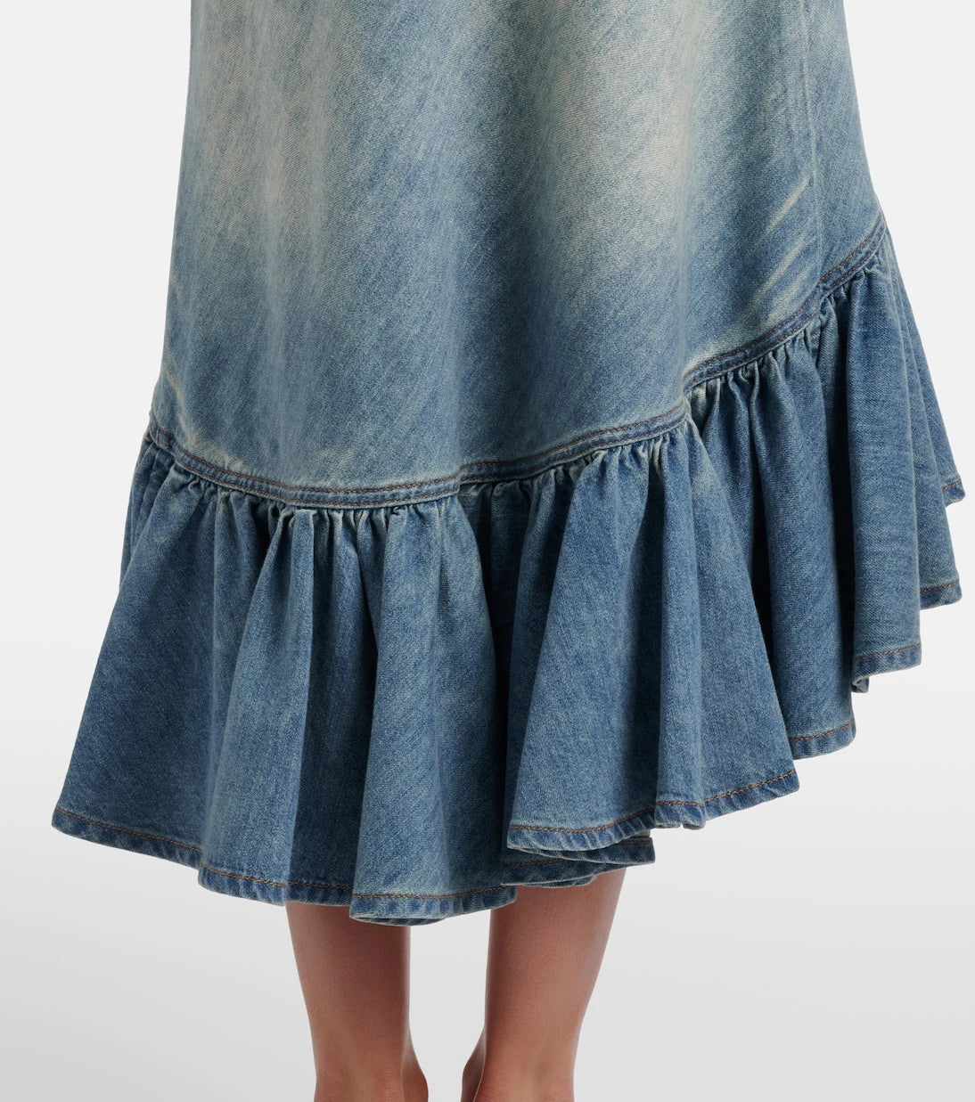 Alaïa - Ruffled denim wrap skirt