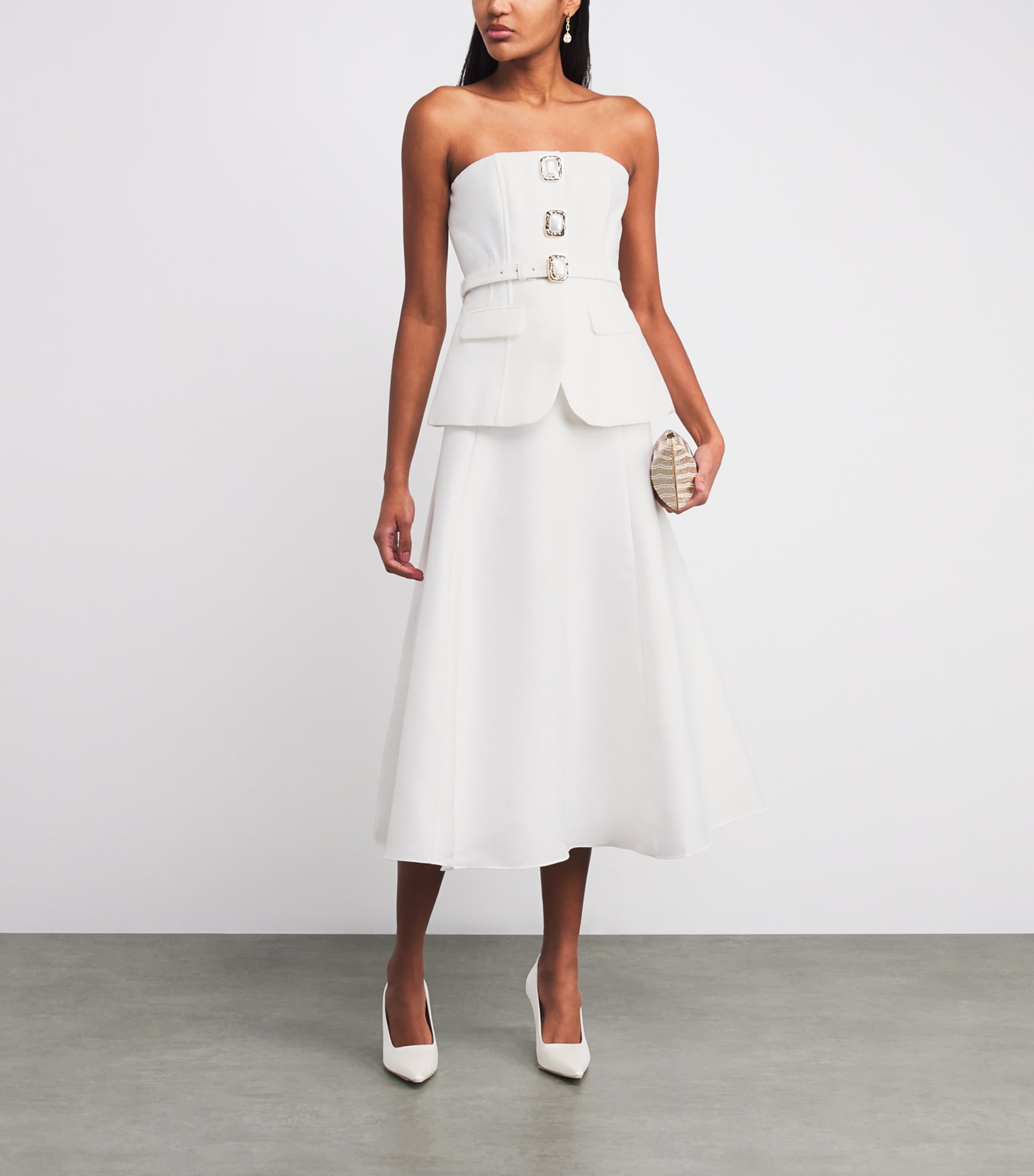 Self-Portrait White Taffeta Off-The-Shoulder Midi Dress