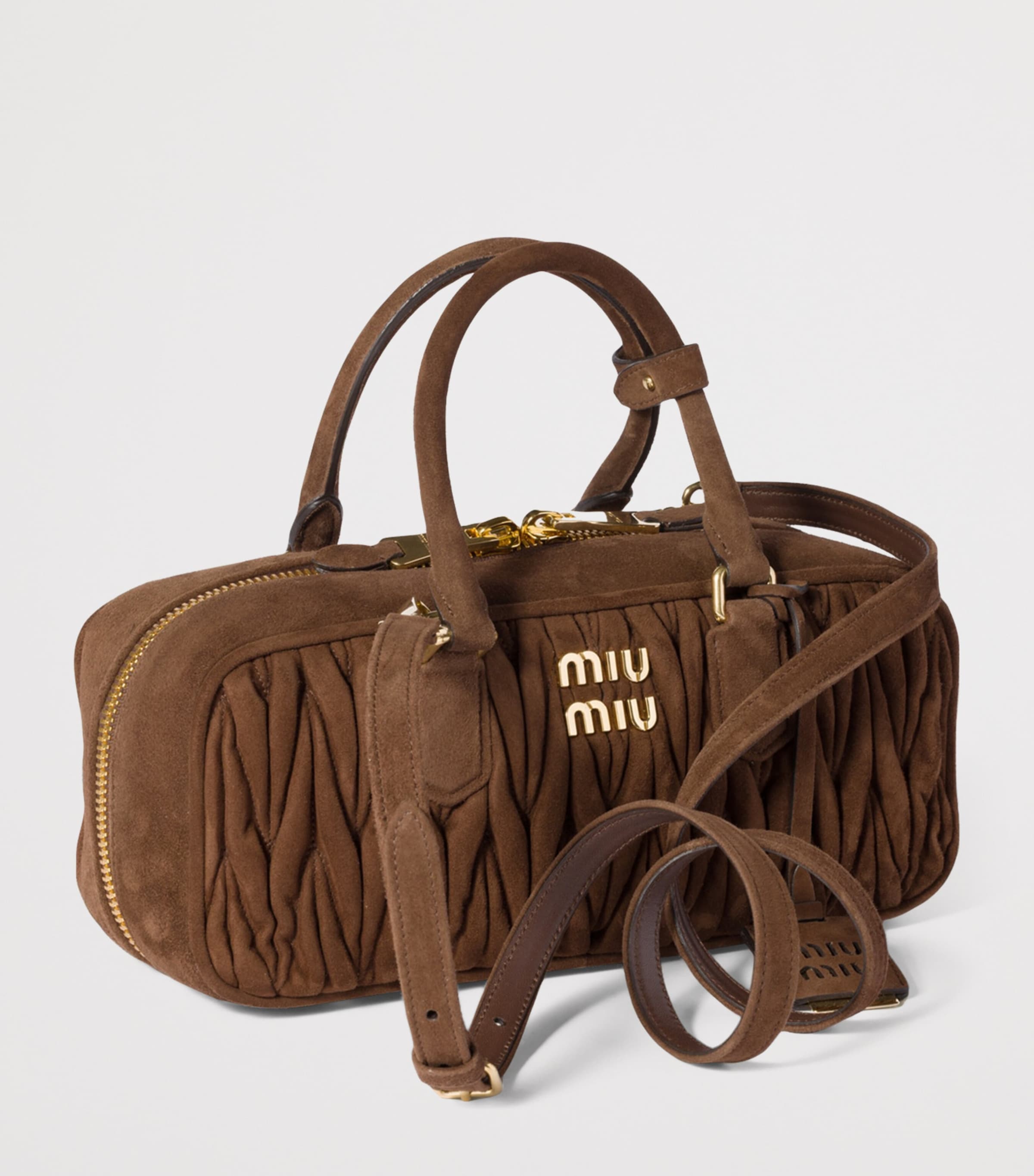 Brown Matelassé Suede Arcadie Top-Handle Bag