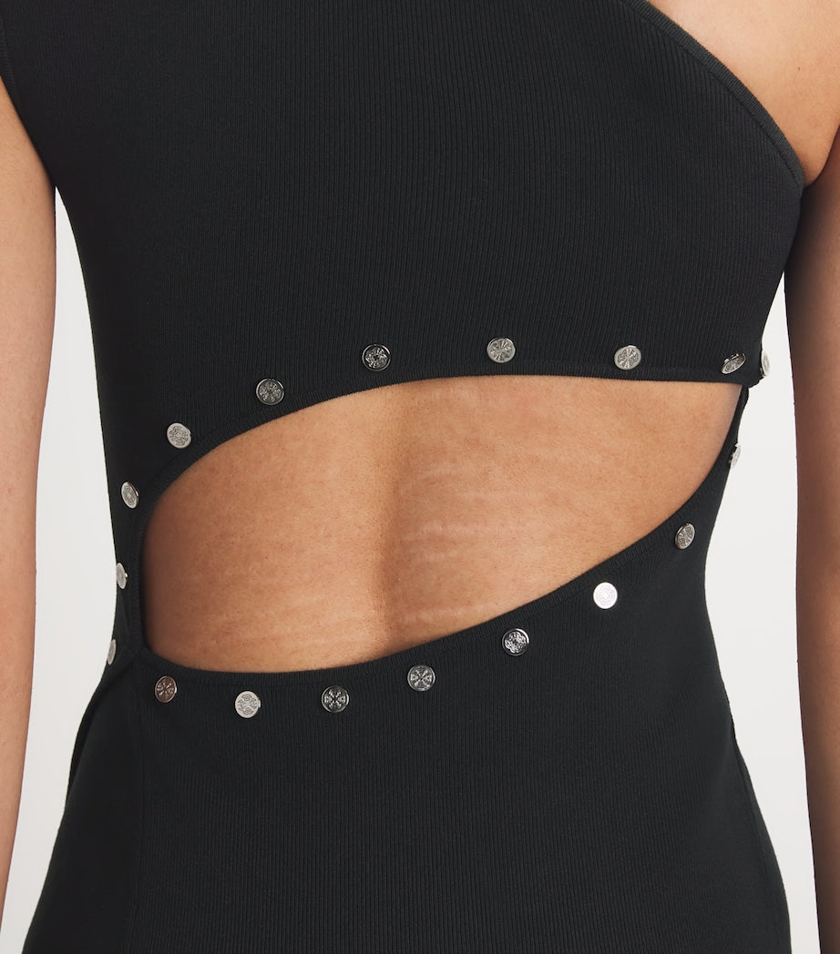 Maje Black Ribbed Press-Stud Midi Dress