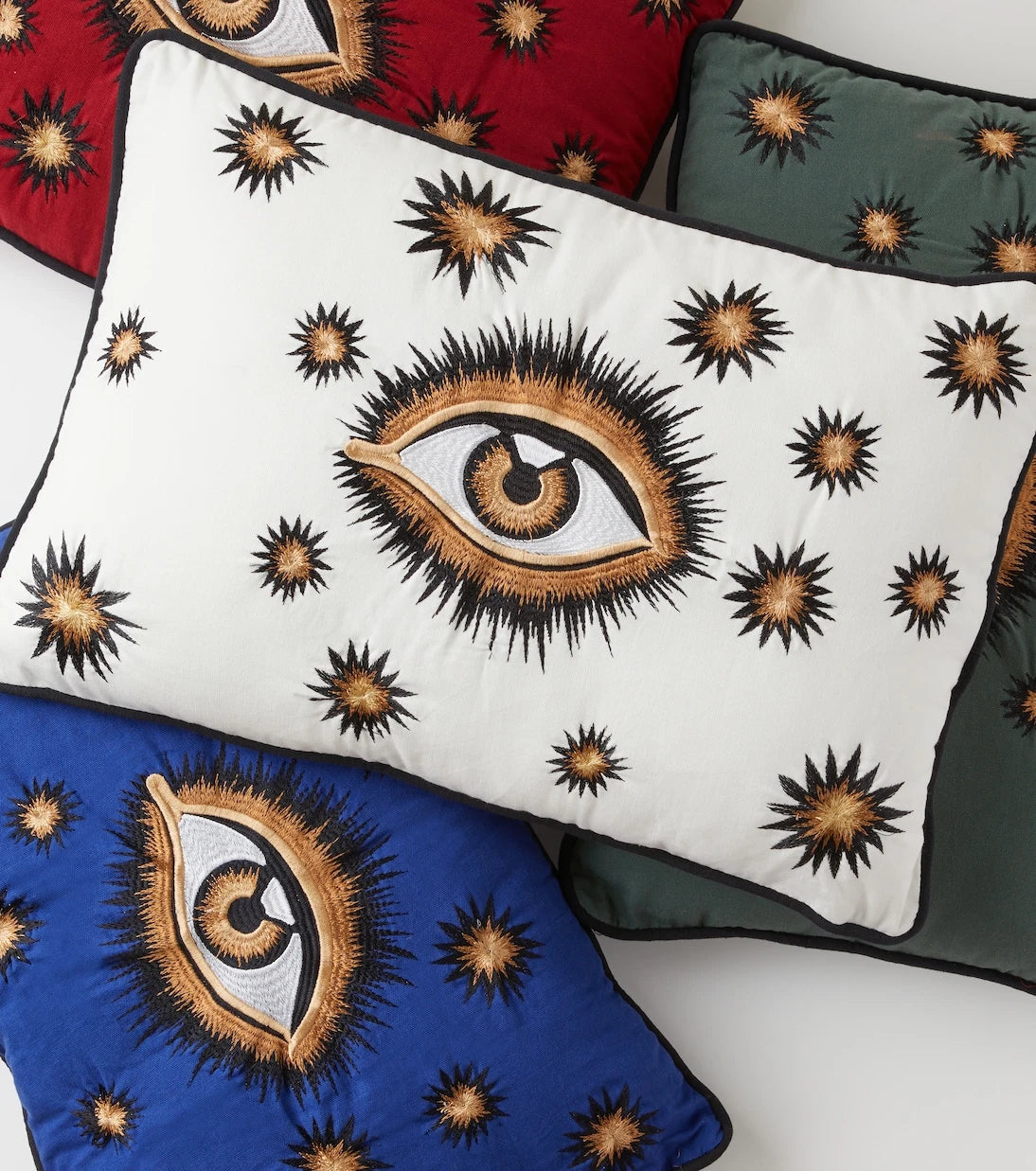Les-Ottomans - Eye embroidered cotton cushion